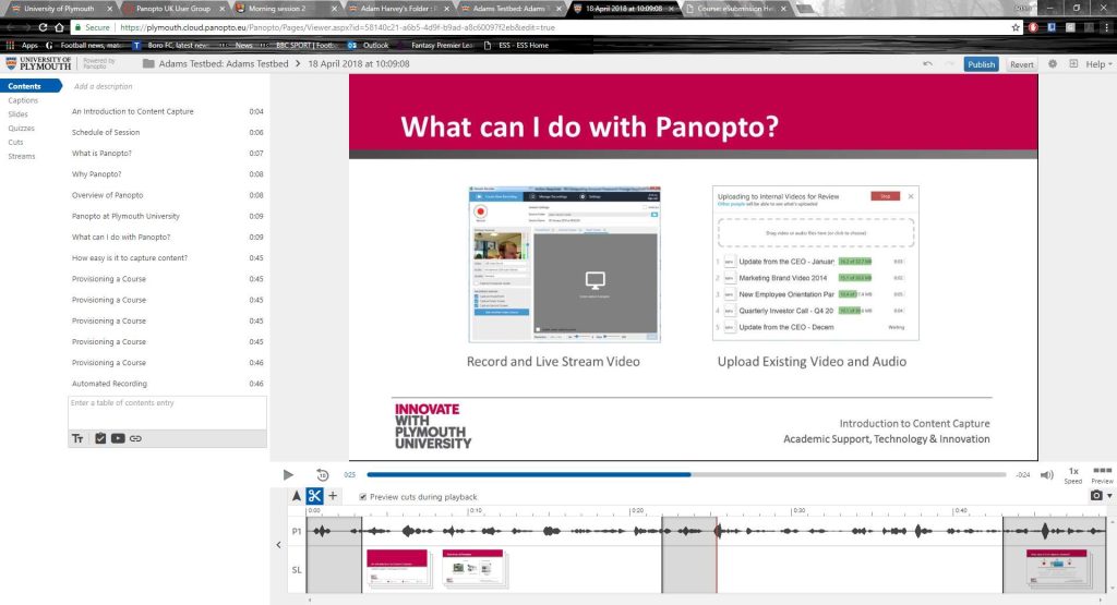 The Panopto edit screen