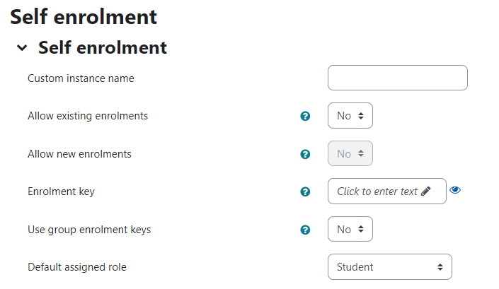 Self enrolment options focussed.