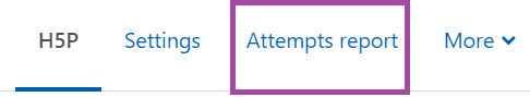 Screenshot of the display of the 'Attempts report' button under an H5P activity.