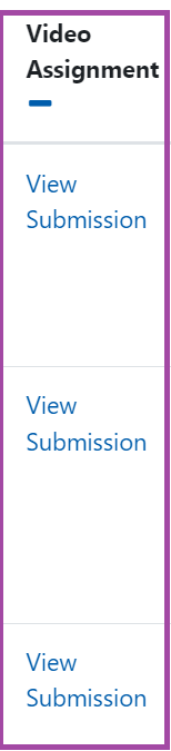 Screenshot of the 'View Submission' button under the 'Video Assignment' column (highlighted) of the Grading table.