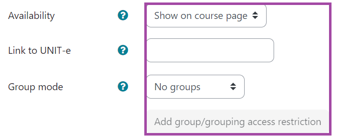 Screenshot of the display of the module settings (highlighted) in a Moodle quiz.