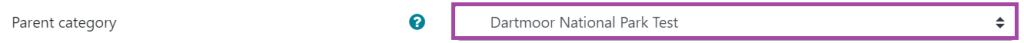 Screenshot of the display of the 'Parent category' setting (highlighted) in creating a new category for a Question bank.