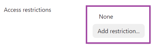 Screenshot of the display of the restriction setting (highlighted) in a Moodle quiz.