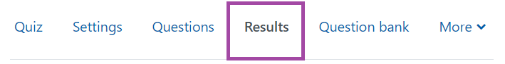 Screenshot of the display of the 'Reports' button (highlighted) under a Moodle quiz.