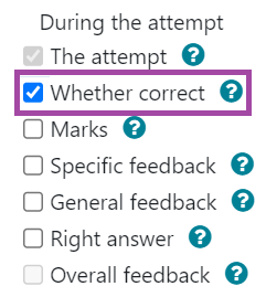 Screenshot of the listed options (highlighted) under the ‘During the attempt’ column.