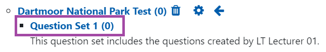 Screenshot of the display of the newly created category (highlighted) in a Question bank.