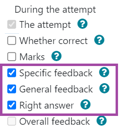 Screenshot of the listed options (highlighted) under the ‘During the attempt’ column.