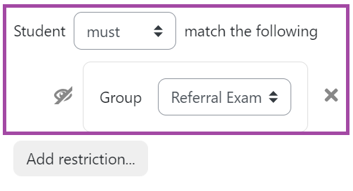 Screenshot of the conditions of the restriction (highlighted) in the settings of the 'Assignment' activity.