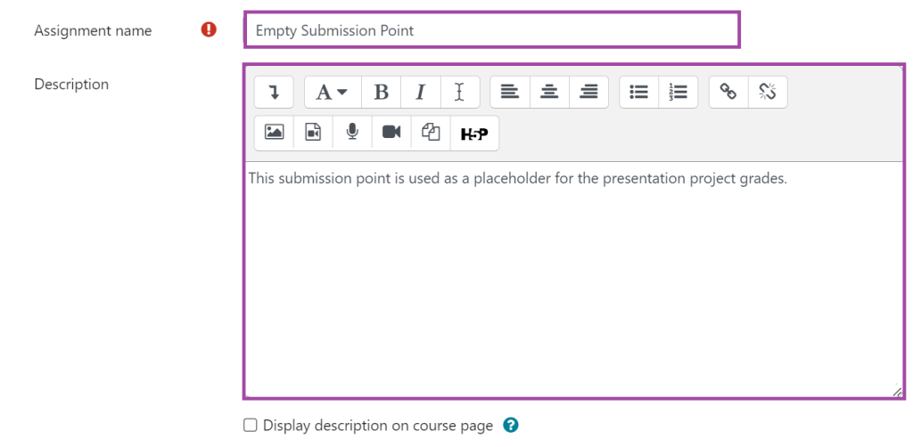 Screenshot of the general settings (highlighted) under a submission point.