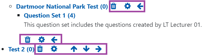 Screenshot of the display of the icons (highlighted) next to listed categories under a Question bank.