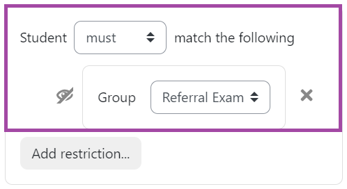 Screenshot of the display of the restriction related to a group under the ‘Restrict Access’ section.