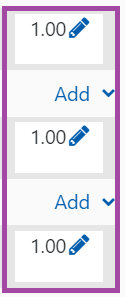 Screenshot of the display of the added marks (highlighted next to questions in a Moodle quiz.