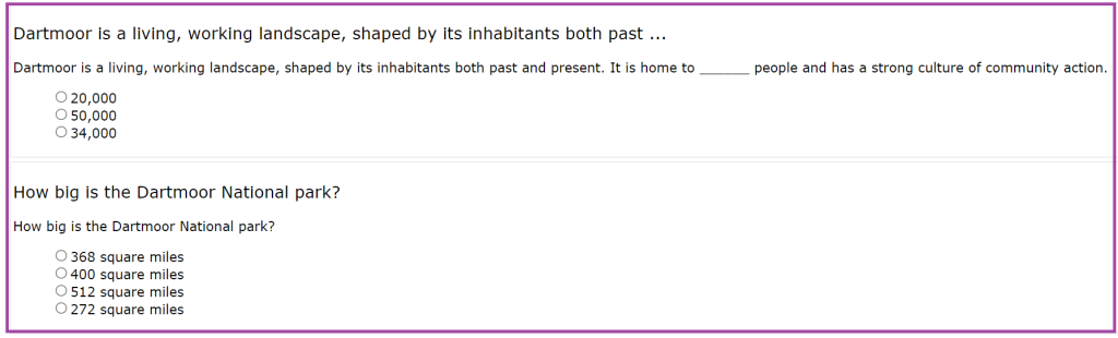 Screenshot of the display of the question list (highlighted) in a Moodle XML file format.