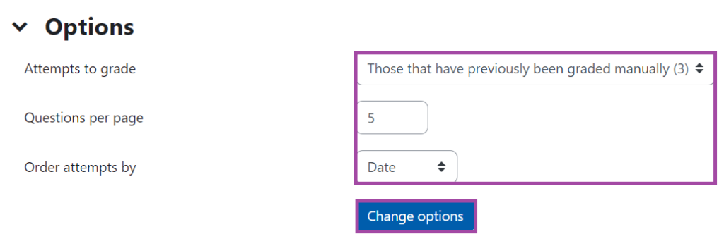 Screenshot of the display of the filters (highlighted) within the ‘Manual grading’ menu.