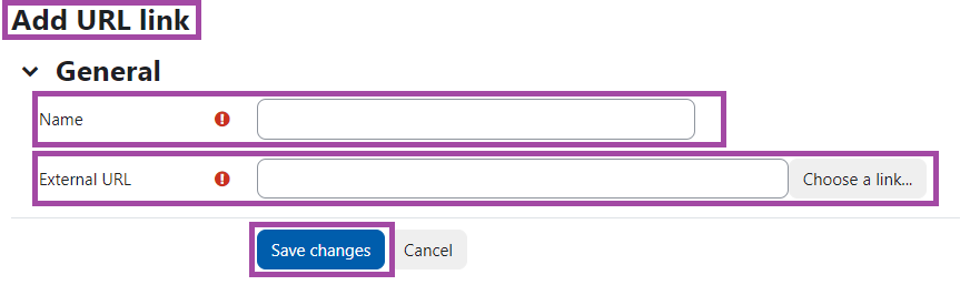 Screenshot of the display of the URL link settings (highlighted) within Module Boxes.