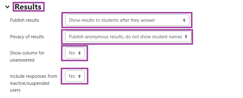 Screenshot of the Results section of a 'Choice' activity.