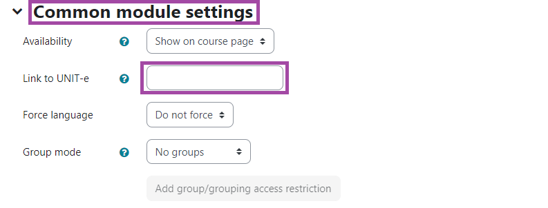 Screenshot of Common Module Settings in DLE - Link to Unit-E highlighted