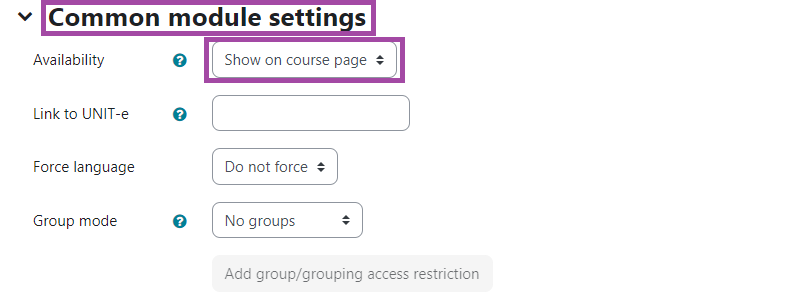 Screenshot of Common Module Settings in DLE - availability highlighted