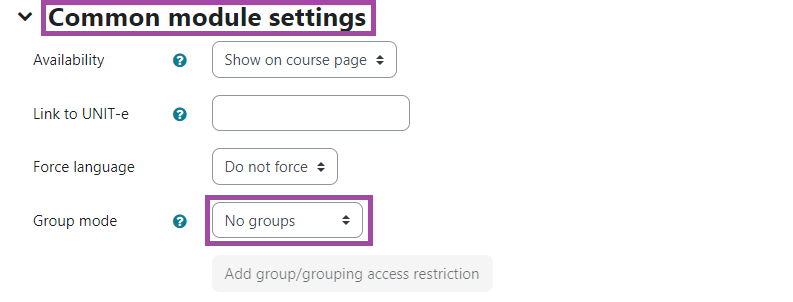 Screenshot of Common Module Settings in DLE - Group mode highlighted