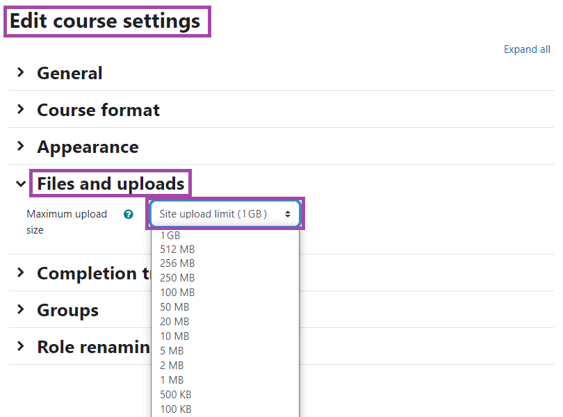 moodle increase assignment upload size