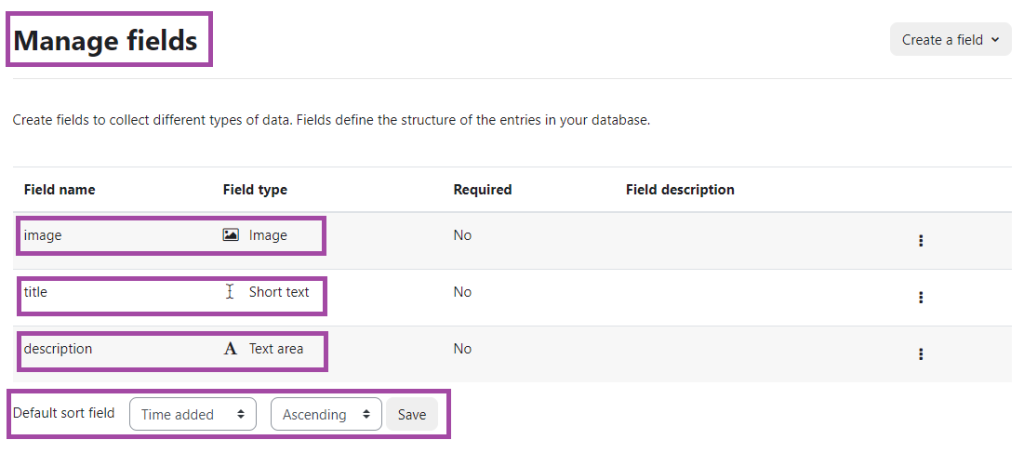 Screenshot of 'Managed fields' including image, title and description highlighted.