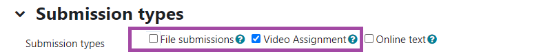 Screenshot of the 'Submission Types' of an 'Assignment' activity