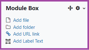 Screenshot of the display of the ‘Module Box’ block (highlighted) within a DLE page/course.