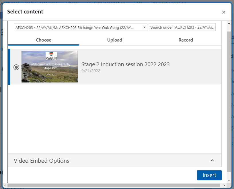 Screen shot of select content box.