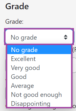 Screenshot of the scale drop-down list (highlighted) under the ‘Grade’ section (highlighted).