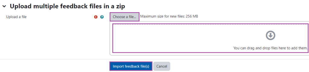 Screenshot of the upload a file process (highlighted) in Moodle.