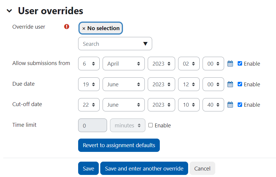 moodle assignment override