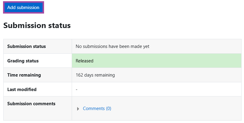 Screenshot of the ‘Add submission’ blue button (highlighted).