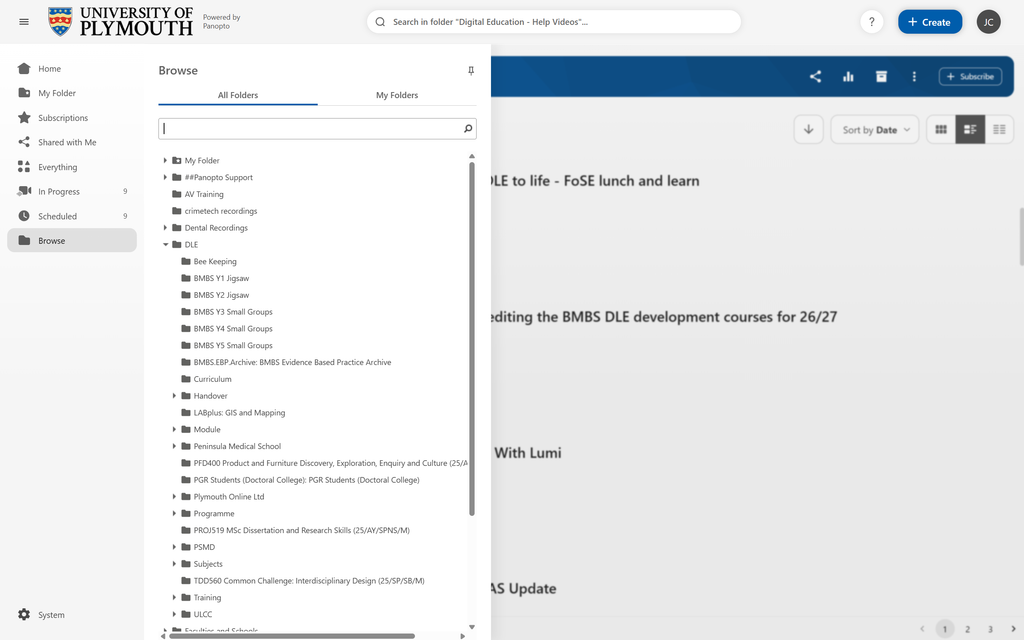 The browse feature using the dropdown menu method