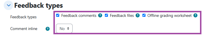 Screenshot of the ‘Feedback types’ section (highlighted) within a submission point.
