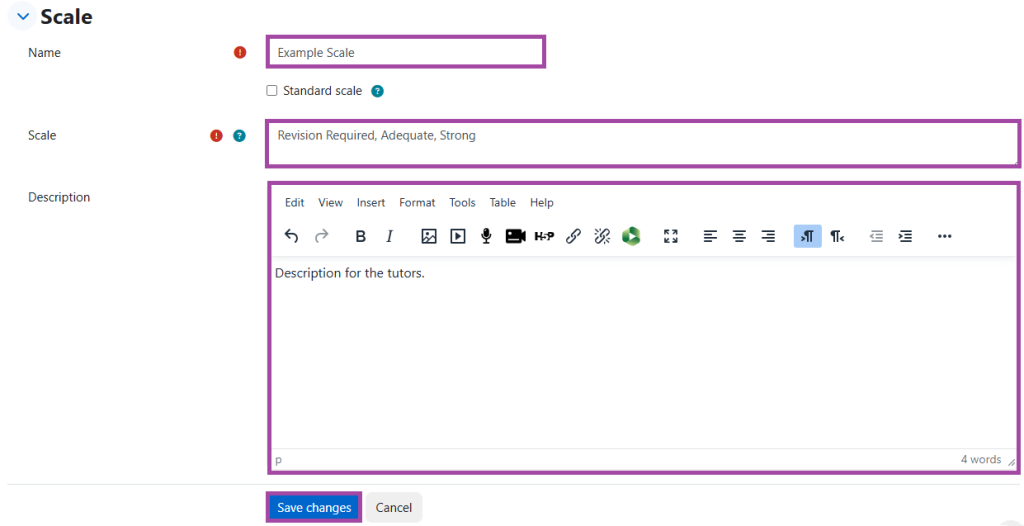 Screenshot of the process of adding a new scale in the DLE (highlighted).