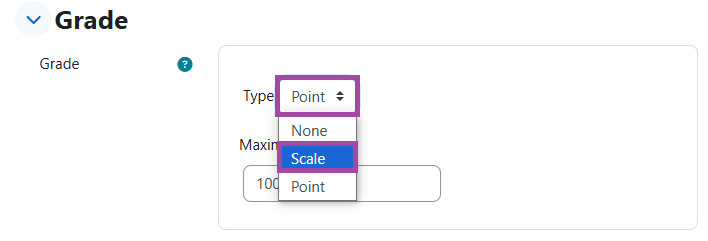 Screenshot of the grade ‘Type’ setting (highlighted).