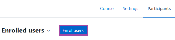 Screenshot of the ‘Enrol users’ button (highlighted).