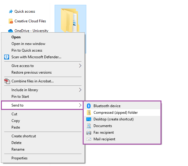 Screenshot of zipping multiple files (highlighted).
