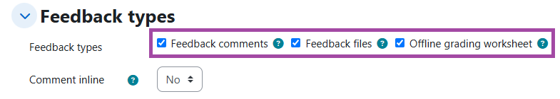 Screenshot of the ‘Feedback types’ section (highlighted: ‘Feedback types’ setting).