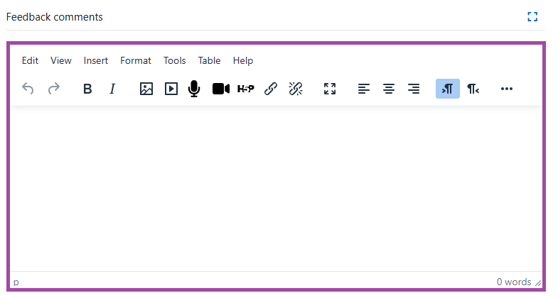 Screenshot of the ‘Feedback comments’ setting (highlighted).