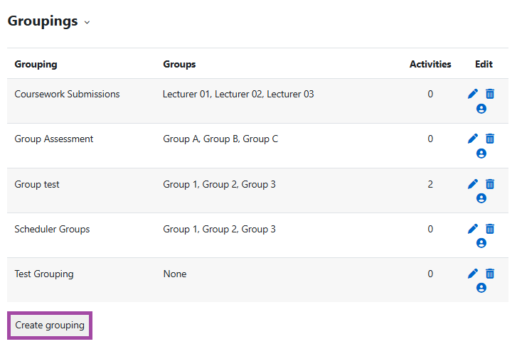 Screenshot of the ‘Create grouping’ button (highlighted).