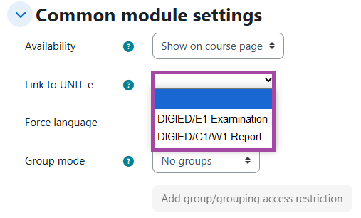 Screenshot of the ‘Link to UNIT-e’ setting (highlighted).