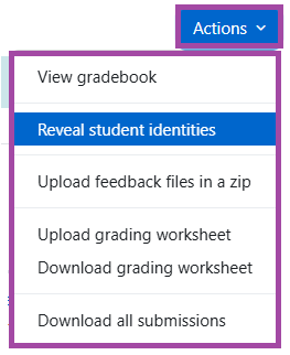 Screenshot of the ‘Actions’ drop-down list (highlighted).
