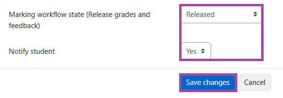 Screenshot of the marking workflow status change (highlighted).