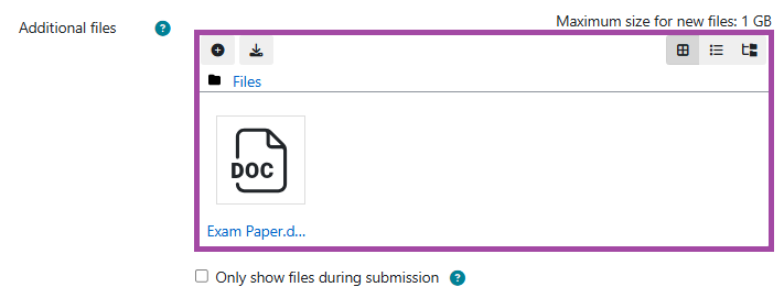 Screenshot of the ‘Additional files’ setting (highlighted).