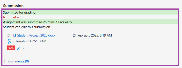 Screenshot of the ‘Submission’ section (highlighted) within the Grading window.