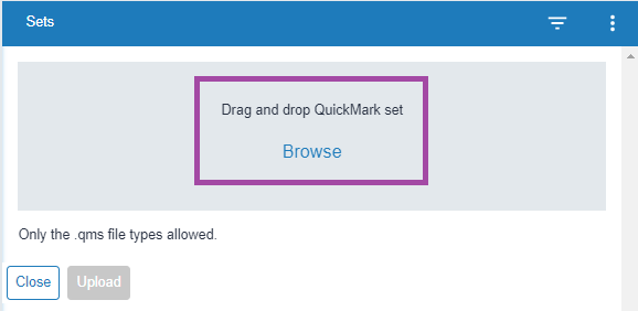 Screenshot displaying the file picker box (highlighted) within QuickMarks manager.