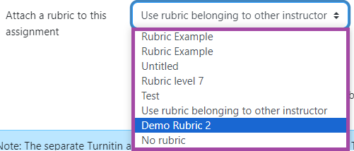 Screenshot of the 'Attach a rubric to this assignment' setting (submission point).