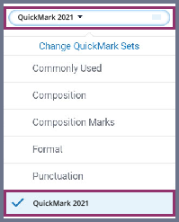 Screenshot of the display of selecting a set (highlighted) from the drop-down list within QuickMarks.
