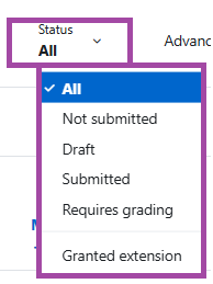 Screenshot of the ‘Status’ filter (highlighted) within a submission point.
